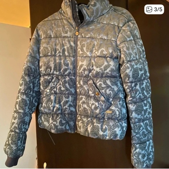 GUESS ASSUNTA BLUE PAISLEY ZIP UP LONG SLEEVE OMBRE PUFFER JACKET S - Picture 3 of 5